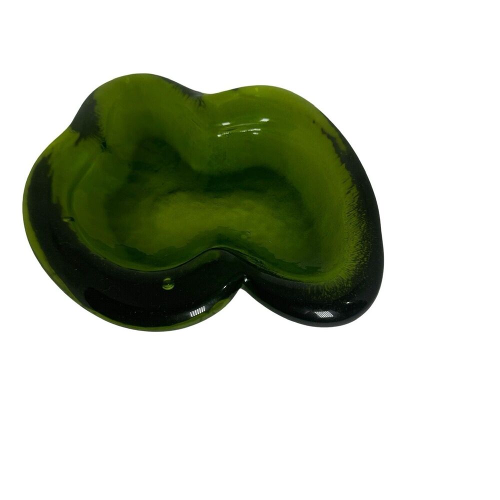 Blenko Glass 966 Freeform Amoeba  Ashtray - Olive